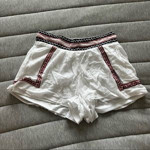White Patterned Flowy Shorts